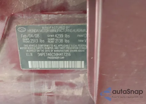 2009 Hyundai Sonata Gls из США, поврежденный, VIN 5NPET46C59H417216